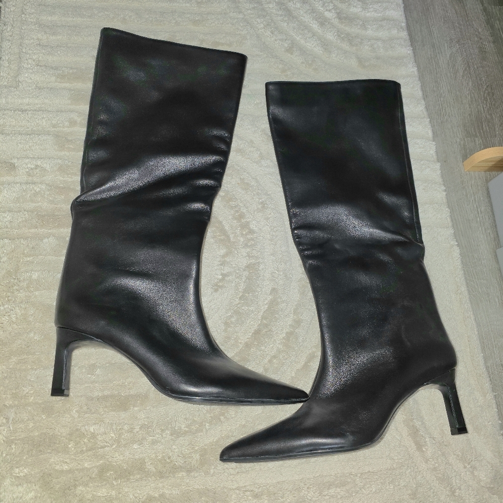 ZARA Genuine Leather Heeled Boots – Size 7.5 (EU 38) – New